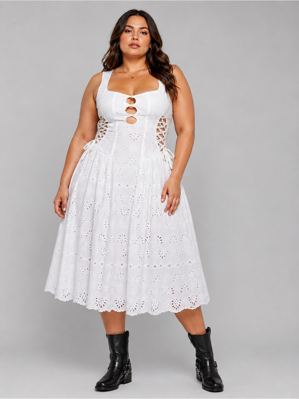 Dolls kill sugar thrillz BLISSFUL BREEZE EYELET MIDI DRESS in white